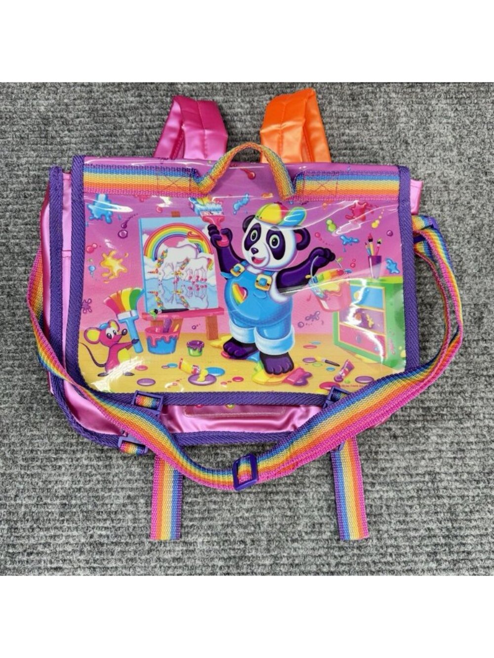 Lisa Frank Panda Painter Backpack Bag Vintage 90’s Rainbow Straps Case VERY RARE